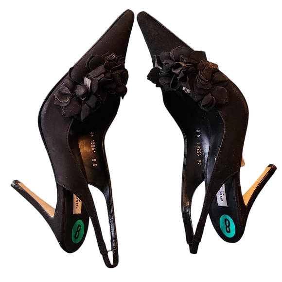 NWTB Sacha London Blanca Black Leather Suede Pointy Toe Slingback Heels Size 8B - Picture 10 of 15